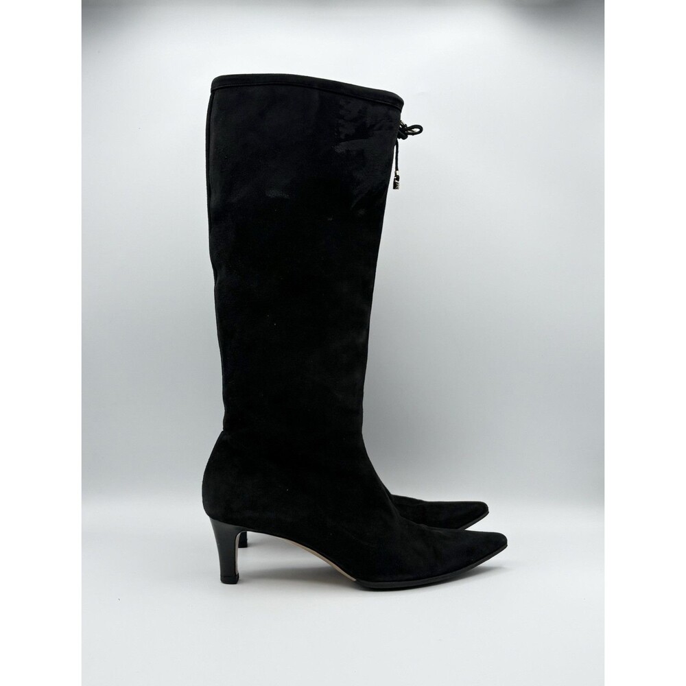 Gucci Black Suede Pointed Toe Knee High Boots Vintage Size EU 35.5